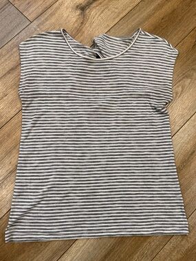 LOFT Gray & White Striped Short Sleeve Tee
